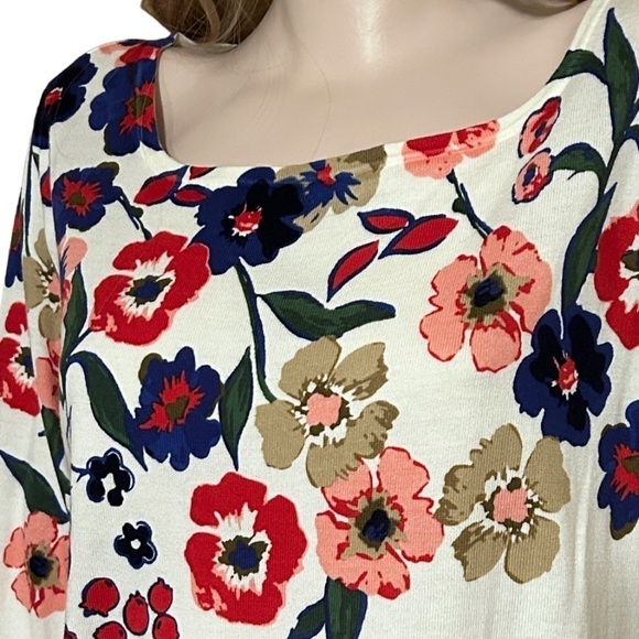 Talbots Sweater Vivid Floral Print Bracelet length Sleeve Boat neck Pullover - Picture 3 of 13